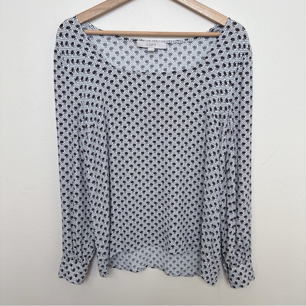 Loft Womens Small Rayon Long Sleeve Printed Blouse - Picture 4 of 15